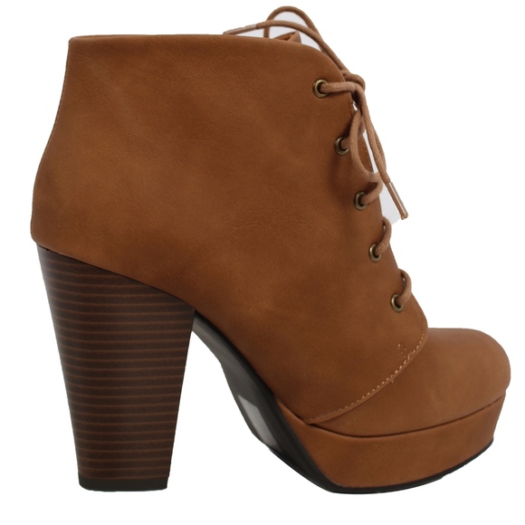 Tan Faux Leather Lace Up Platform Ankle Boot - Picture 5 of 8